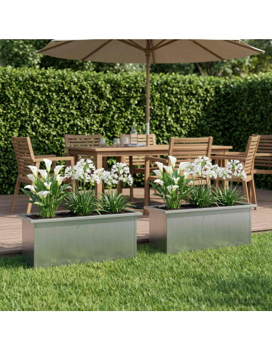 Fioriera da giardino con LED 2 pz Argento 30 x 80 x 30 cm