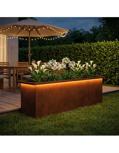 Fioriera da giardino con LED Ruggine 30 x 100 x 30 cm