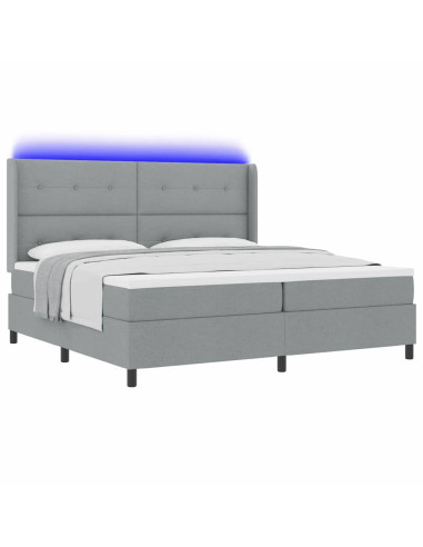 Letto a Sorgente LED Grigio chiaro 200 x 200 cm Tessuto