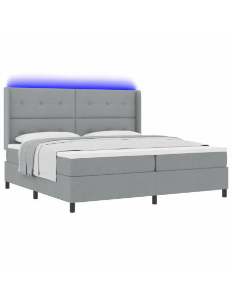 Letto a Sorgente LED Grigio chiaro 200 x 200 cm Tessuto