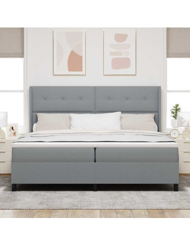 Letto a Sorgente LED Grigio chiaro 200 x 200 cm Tessuto