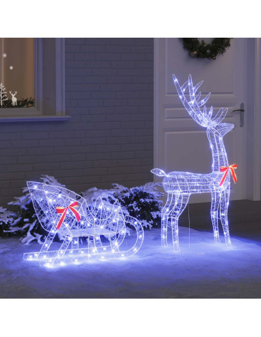 Slitta trainata da renna 200 LED Blu 70 x 26 x 129 cm Acrilico