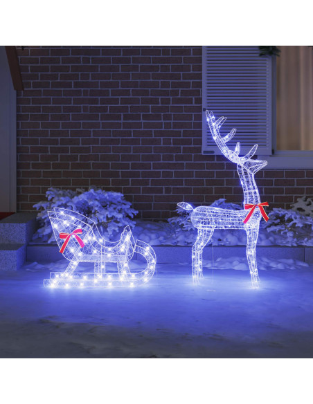 Slitta trainata da renna 200 LED Blu 70 x 26 x 129 cm Acrilico
