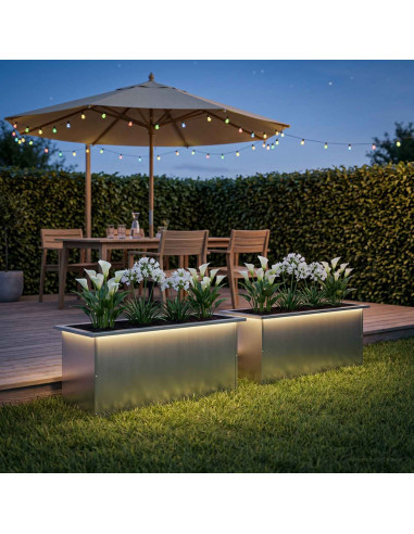 Fioriera da giardino con LED 2 pz Argento 40 x 80 x 40 cm