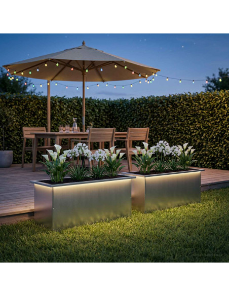 Fioriera da giardino con LED 2 pz Argento 40 x 80 x 40 cm