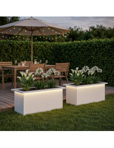 Fioriera da giardino con LED 2 pz Bianco 30 x 60 x 30 cm