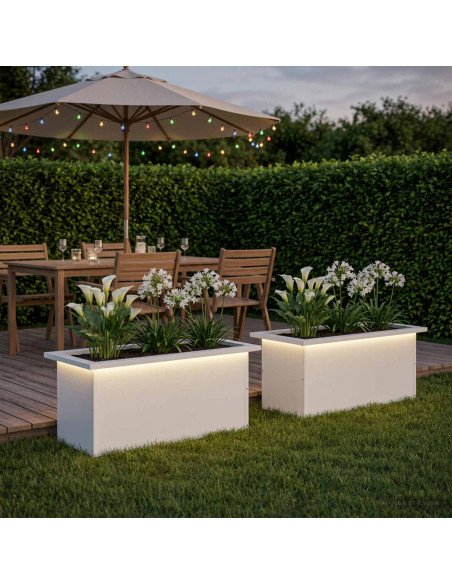 Fioriera da giardino con LED 2 pz Bianco 30 x 60 x 30 cm