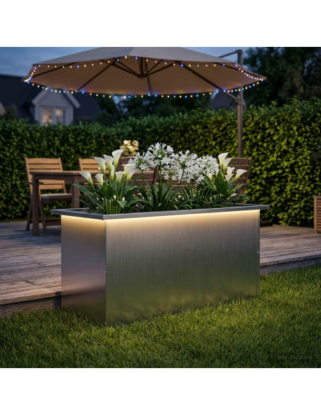Fioriera da giardino con LED Argento 40 x 80 x 40 cm