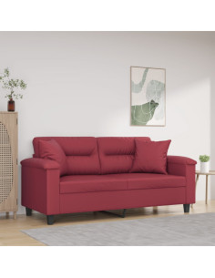 Divano a 2 Posti con Cuscini Rosso Vino 140 cm in Similpelle