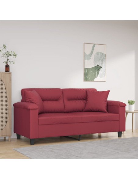 Divano a 2 Posti con Cuscini Rosso Vino 140 cm in Similpelle