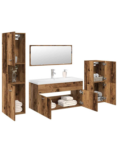 Set Mobili da Bagno 5 pz Legno Antico in Legno Multistrato
