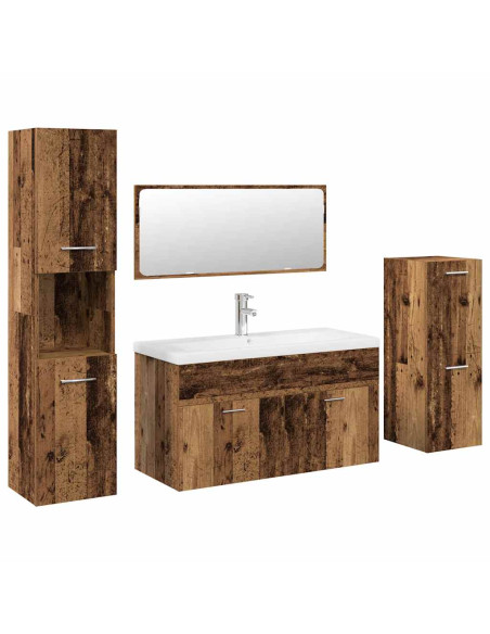 Set Mobili da Bagno 5 pz Legno Antico in Legno Multistrato