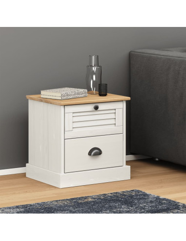 Comodino VIGO Bianco 42x35x42 cm in Legno Massello di Pino