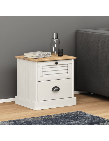Comodino VIGO Bianco 42x35x42 cm in Legno Massello di Pino