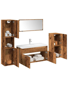 Set Mobili da Bagno 5 pz Legno Antico in Legno Multistrato