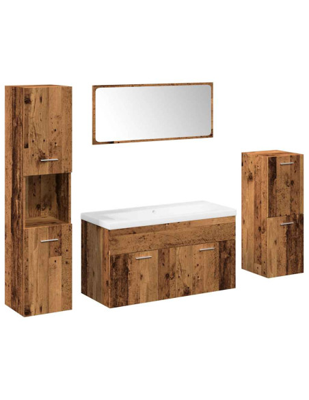 Set Mobili da Bagno 5 pz Legno Antico in Legno Multistrato