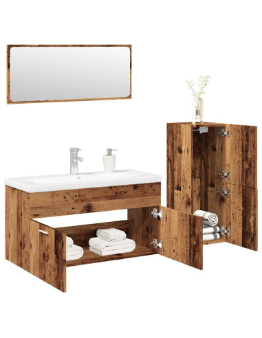 Set Mobili da Bagno 4 pz Legno Antico in Legno Multistrato