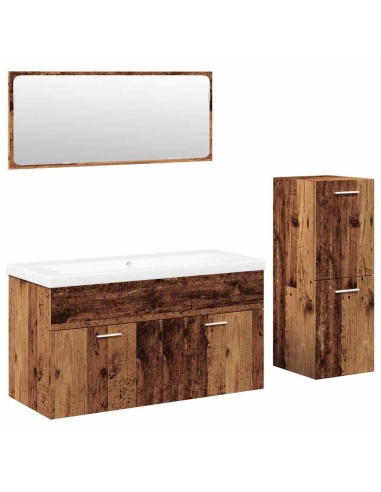 Set Mobili da Bagno 4 pz Legno Antico in Legno Multistrato