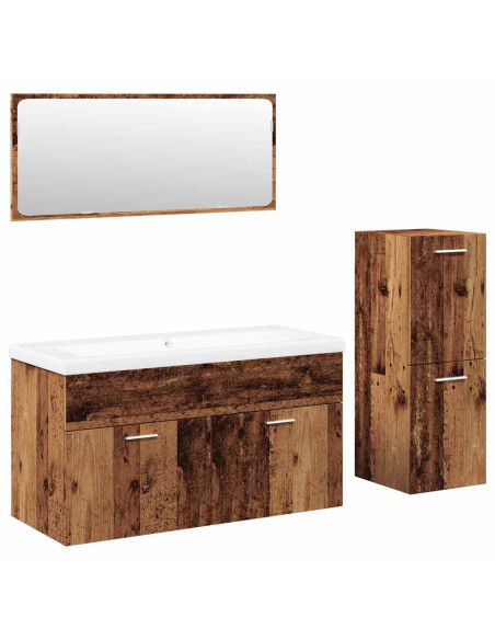 Set Mobili da Bagno 4 pz Legno Antico in Legno Multistrato