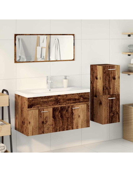Set Mobili da Bagno 4 pz Legno Antico in Legno Multistrato