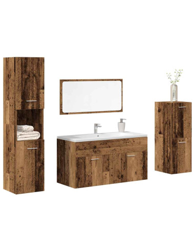 Set Mobili da Bagno 4 pz Legno Antico in Legno Multistrato
