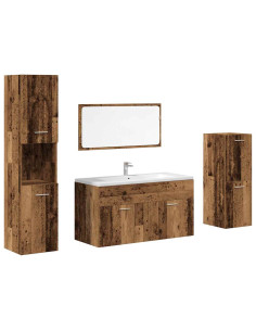 Set Mobili da Bagno 4 pz Legno Antico in Legno Multistrato 2