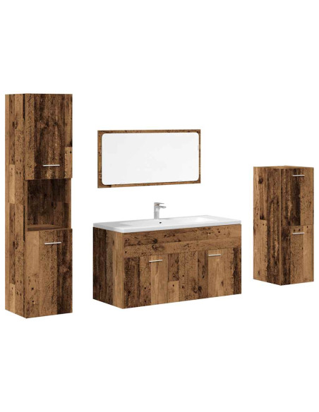 Set Mobili da Bagno 4 pz Legno Antico in Legno Multistrato