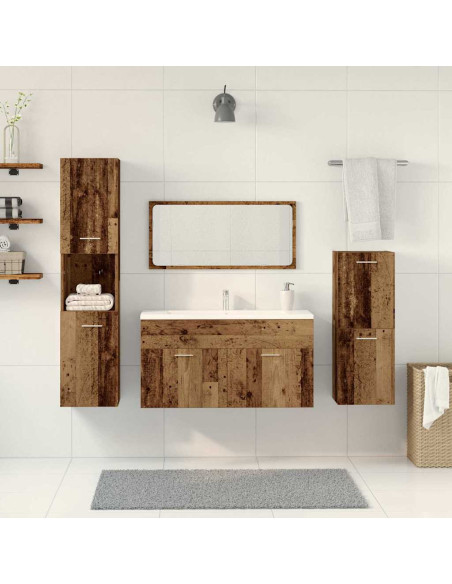 Set Mobili da Bagno 4 pz Legno Antico in Legno Multistrato
