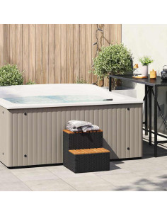 Bordo per Vasca Idromassaggio Nero Polyrattan&Massello Acacia