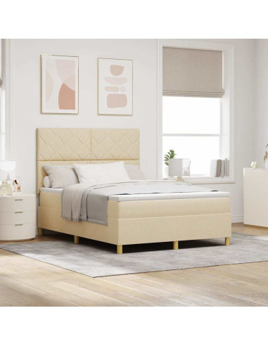 Letto a Sorgente LED con testiera Crema 160 x 200 cm Tessuto