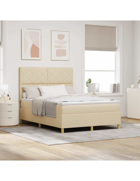 Letto a Sorgente LED con testiera Crema 160 x 200 cm Tessuto