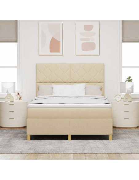 Letto a Sorgente LED con testiera Crema 160 x 200 cm Tessuto