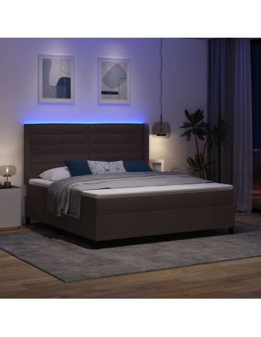 Letto a Sorgente LED Marrone Scuro 180 x 200 cm Tessuto