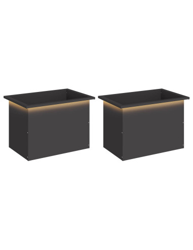 Fioriera da giardino con LED 2 pz Nero 40 x 60 x 40 cm Acciaio