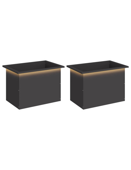 Fioriera da giardino con LED 2 pz Nero 40 x 60 x 40 cm Acciaio
