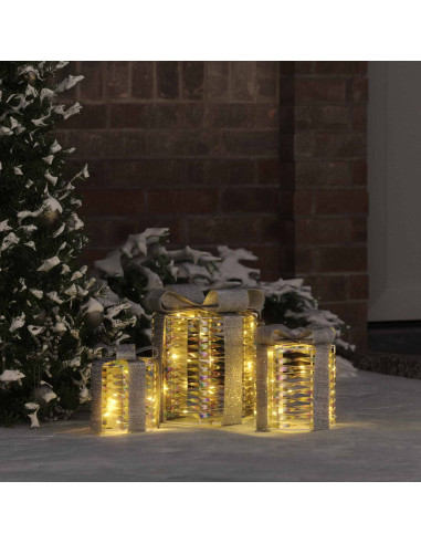 Decorazione Scatola Regalo 3 pz Bianco caldo 20 x 20 x 20 cm