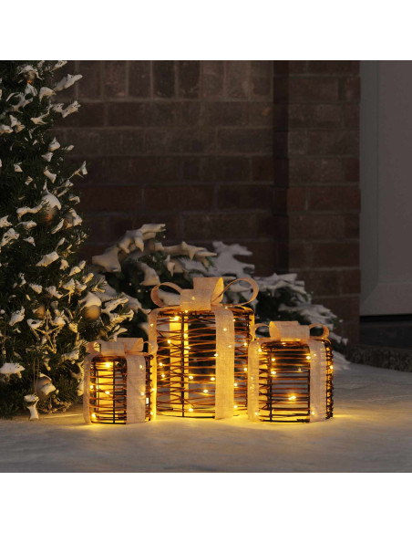Decorazione Scatola Regalo 3 pz Bianco caldo 20 x 20 x 20 cm