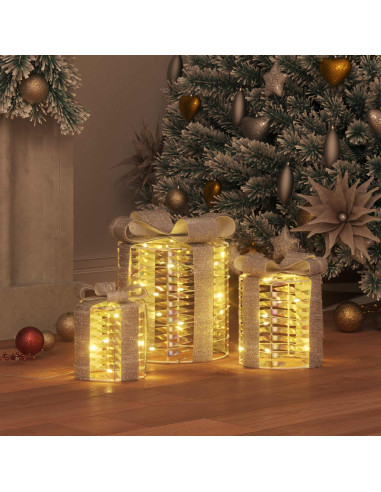 Decorazione Scatola Regalo 3 pz Bianco caldo 20 x 20 x 20 cm