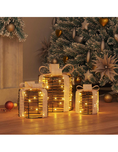 Decorazione Scatola Regalo 3 pz Bianco caldo 20 x 20 x 20 cm