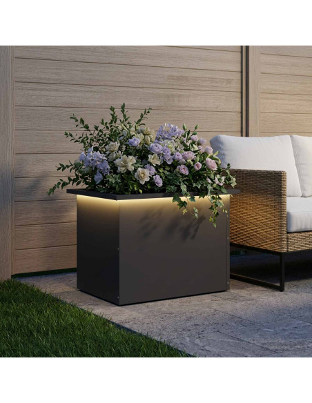 Fioriera da giardino con LED Nero 40 x 60 x 40 cm Acciaio