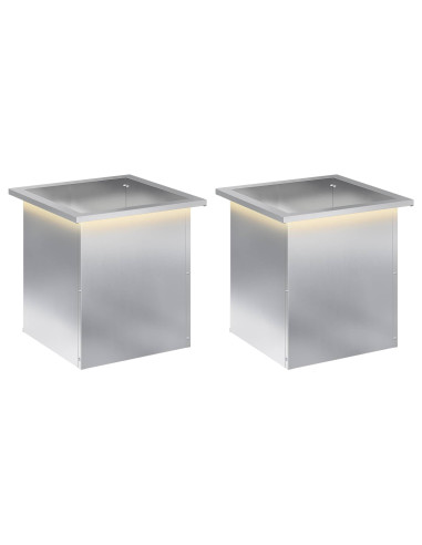 Fioriera da giardino con LED 2 pz Argento 40 x 40 x 40 cm