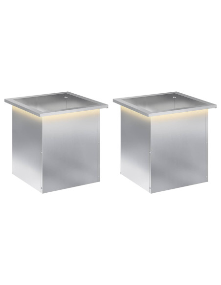 Fioriera da giardino con LED 2 pz Argento 40 x 40 x 40 cm