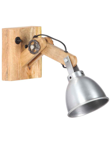 Lampada da Parete E27 Argento Legno Massello di Mango e Ferro