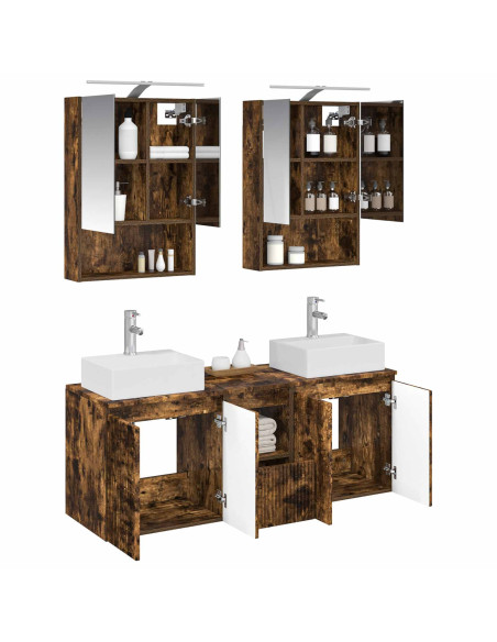 Set di Armadi da Bagno 5 pcs Rovere Fumo Legno ingegnerizzato