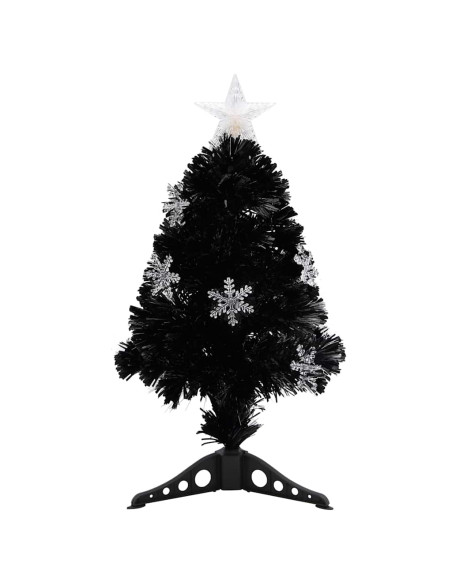 Albero di Natale con Fiocchi di Neve LED Nero 64cm Fibra Ottica
