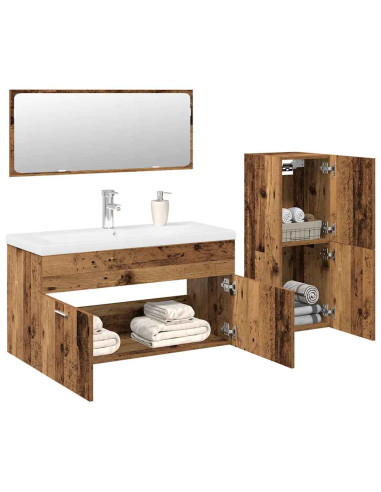 Set Mobili da Bagno 4 pz Legno Antico in Legno Multistrato