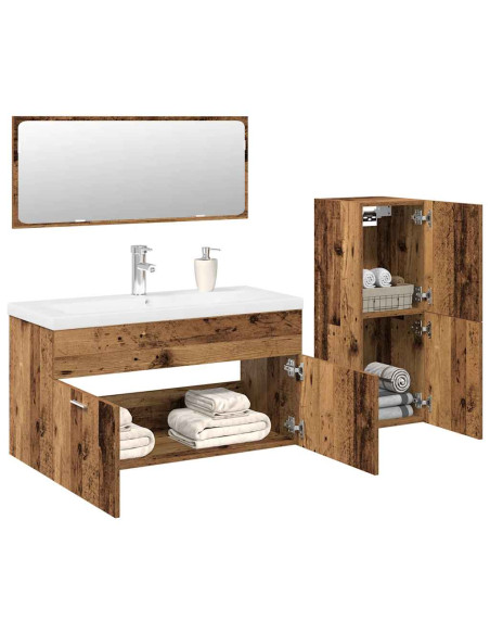 Set Mobili da Bagno 4 pz Legno Antico in Legno Multistrato