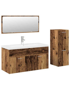 Set Mobili da Bagno 4 pz Legno Antico in Legno Multistrato 2