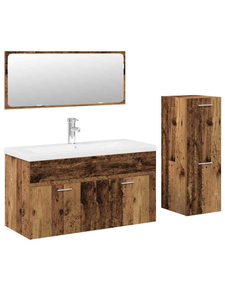 Set Mobili da Bagno 4 pz Legno Antico in Legno Multistrato