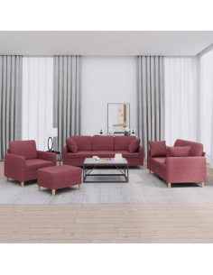 Set di Divani 4 pz con Cuscini Rosso Vino in Tessuto